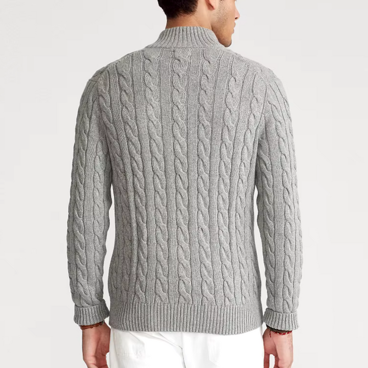 Men's Merino Wool Quarter Zip Cable Knit Sweater