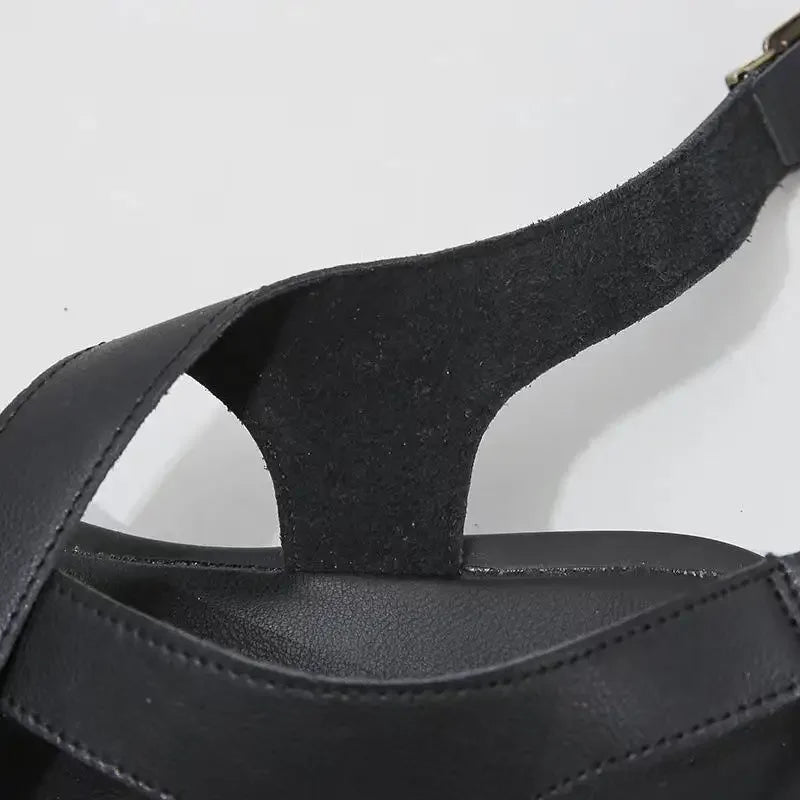 Women's Leather Platform Sandals Ankle Strap Strappy Flats