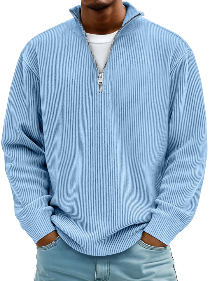 Men's Ribbed Knit Quarter Zip Wool Mix Pullover Sweater