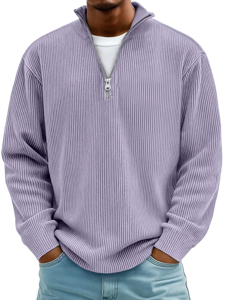 Men's Ribbed Knit Quarter Zip Wool Mix Pullover Sweater