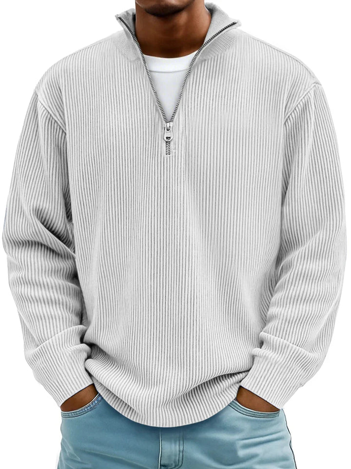 Men's Ribbed Knit Quarter Zip Wool Mix Pullover Sweater
