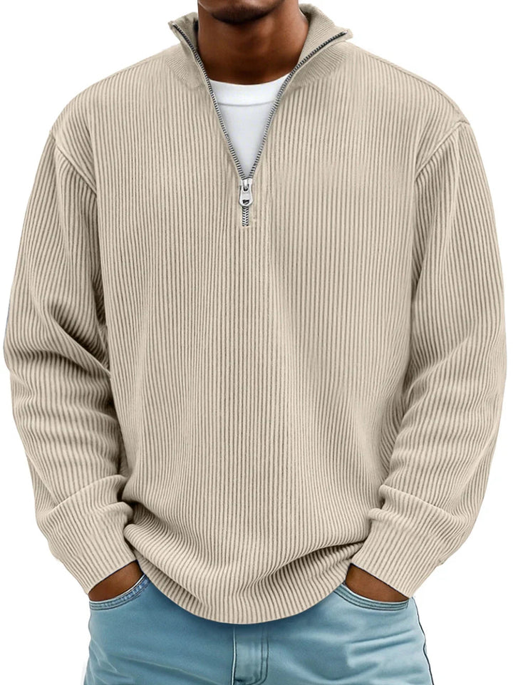 Men's Ribbed Knit Quarter Zip Wool Mix Pullover Sweater
