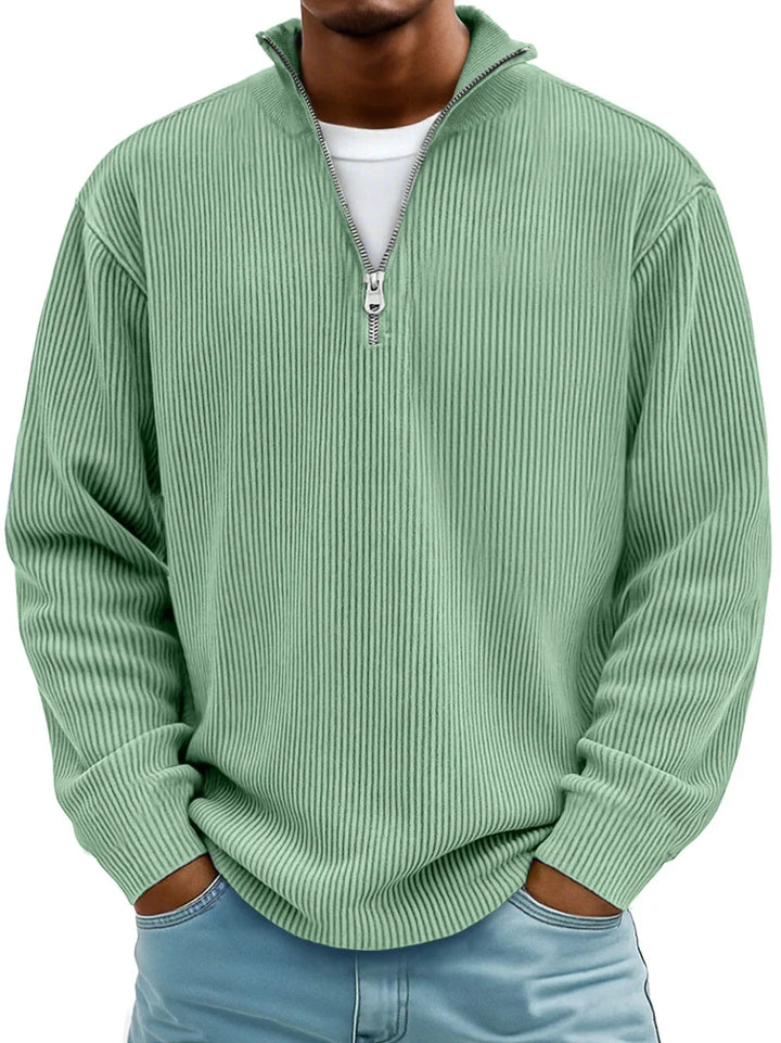 Men's Ribbed Knit Quarter Zip Wool Mix Pullover Sweater