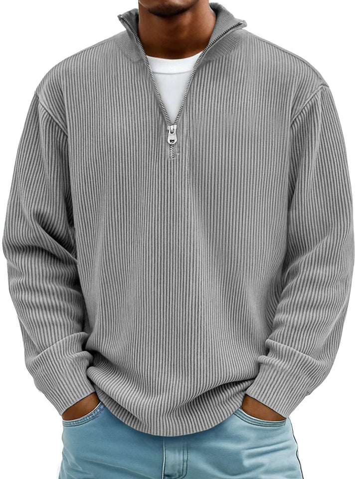 Men's Ribbed Knit Quarter Zip Wool Mix Pullover Sweater