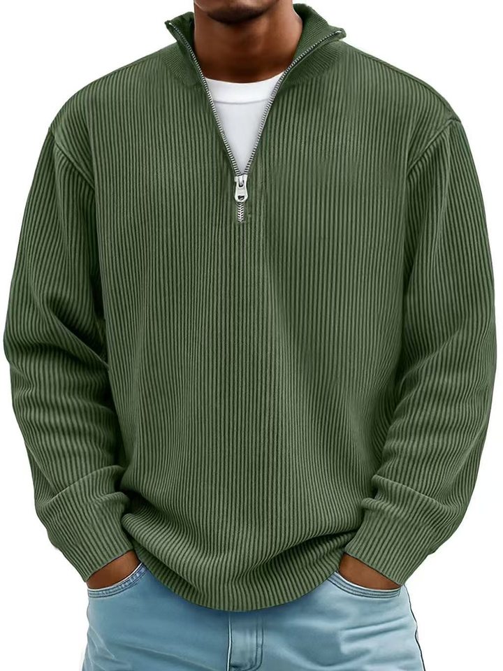Men's Ribbed Knit Quarter Zip Wool Mix Pullover Sweater