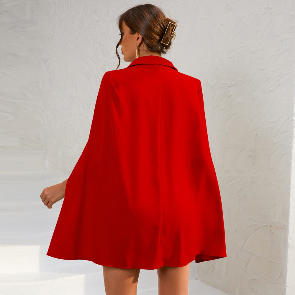 Women's Wool Mix Double Breasted Cape Blazer Dress