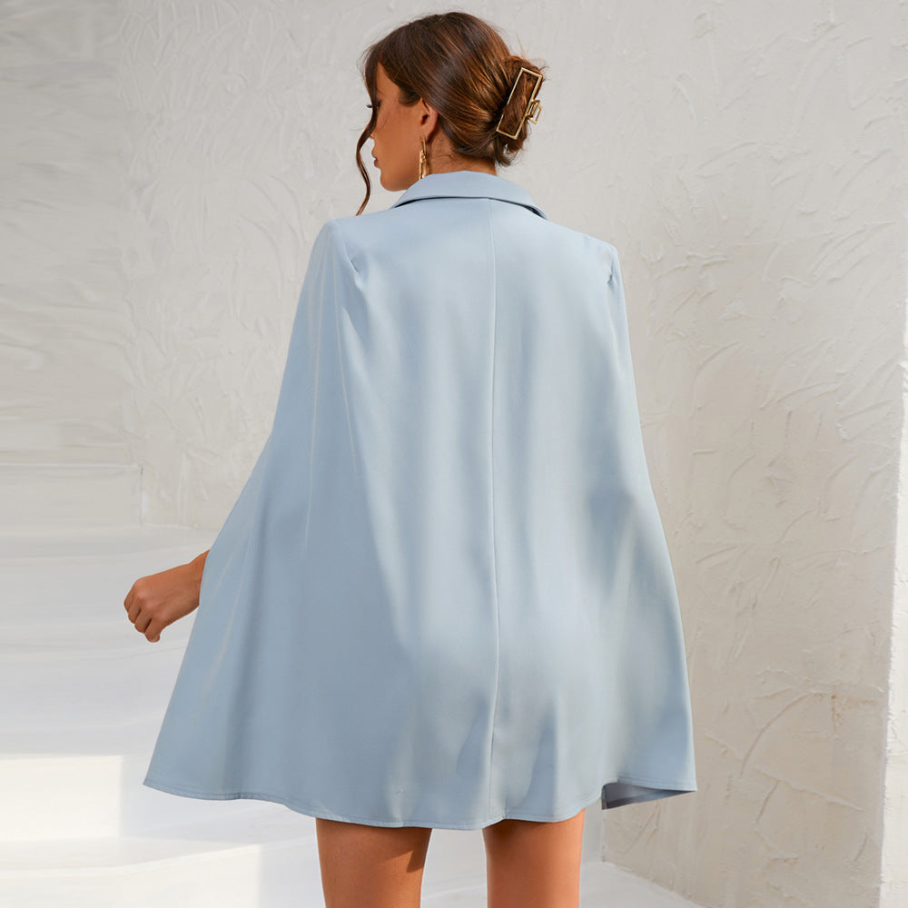 Women's Wool Mix Double Breasted Cape Blazer Dress