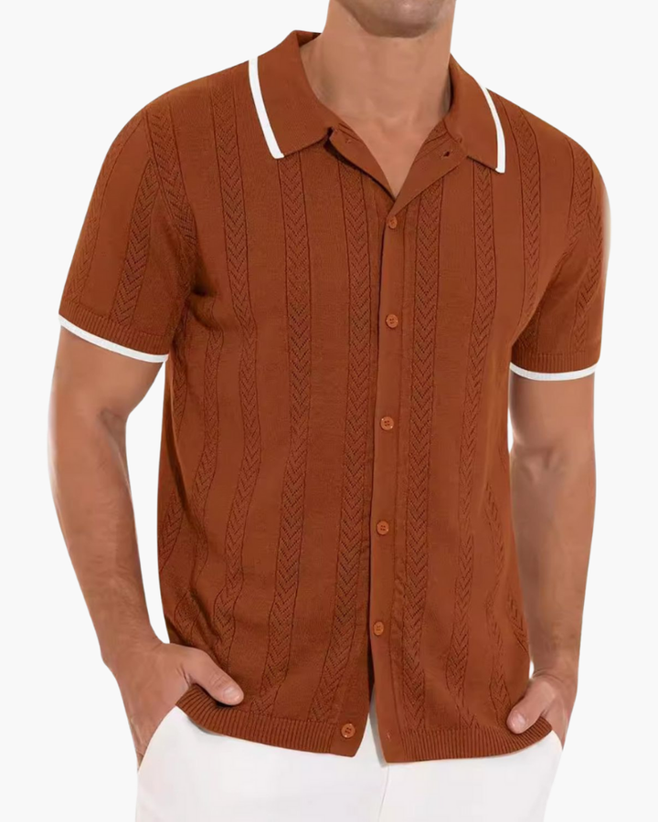 Men Knit Short Sleeve Button Up Polo Shirt