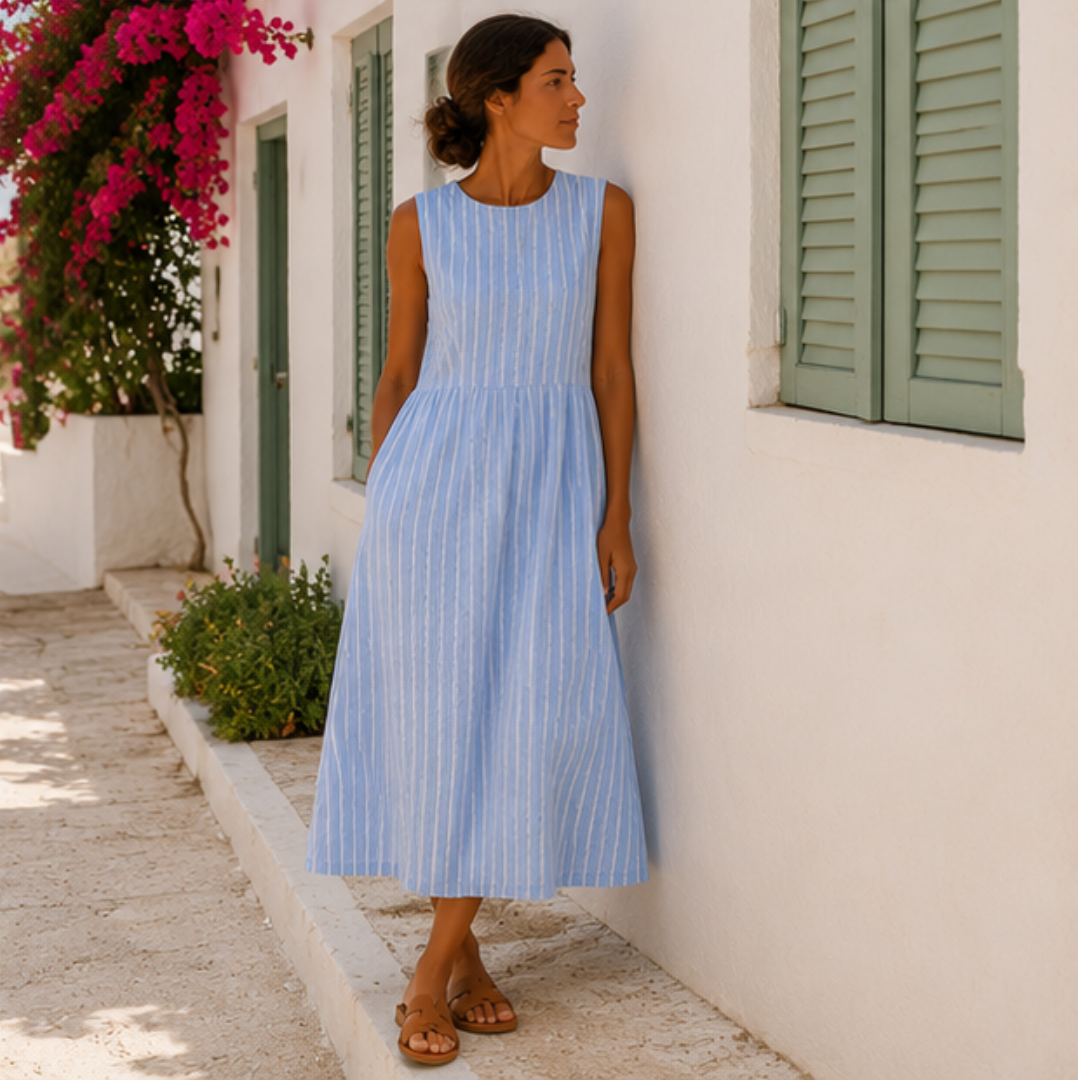 Women's Linen Midi Sundress Beach Dress