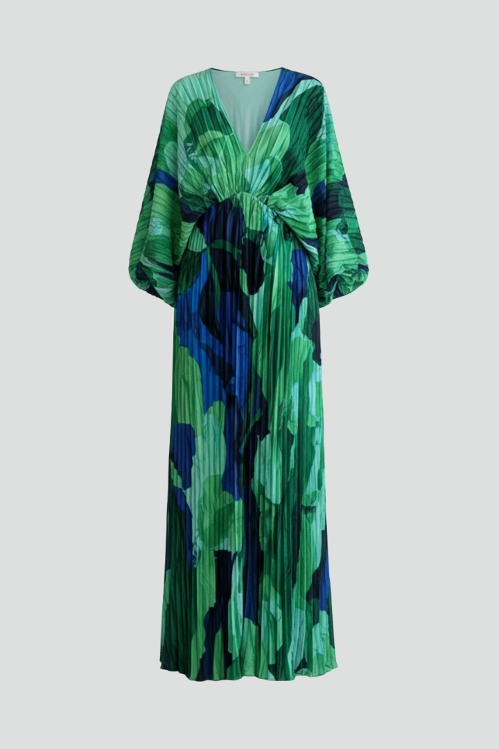 Womens Linen Blend Maxi Dress V Neck Long Sleeve Floral Kaftan