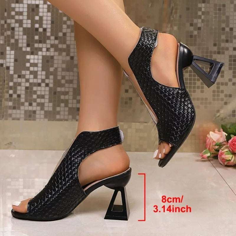 Women's Woven Leather Slingback Block-Heel Sandals