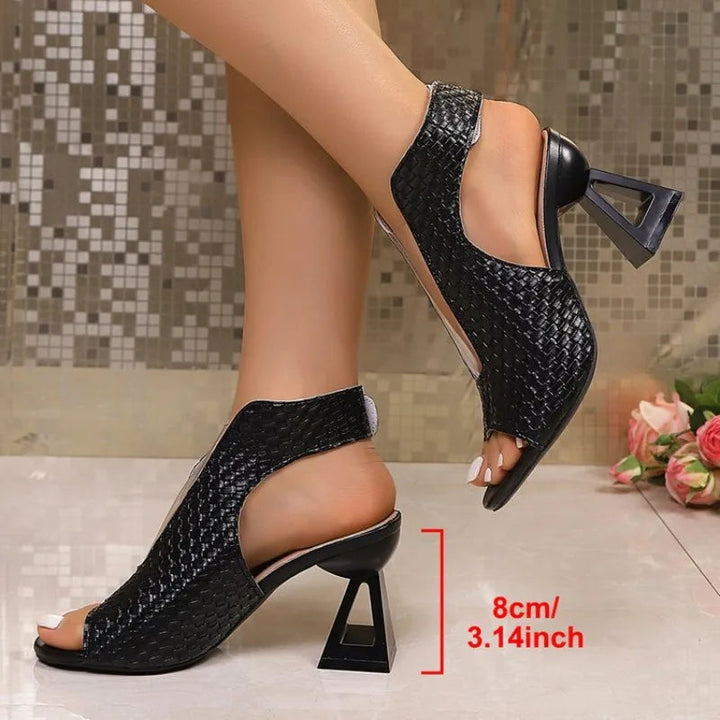 Women's Woven Leather Slingback Block-Heel Sandals