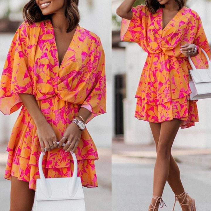 Women's Floral Mini Dress Lightweight Chiffon Party Outfit