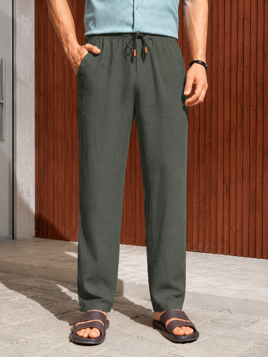 Men's Linen Pants Casual Relaxed Fit Drawstring Beach Trousers
