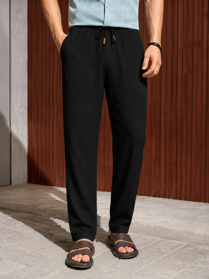 Men's Linen Pants Casual Relaxed Fit Drawstring Beach Trousers