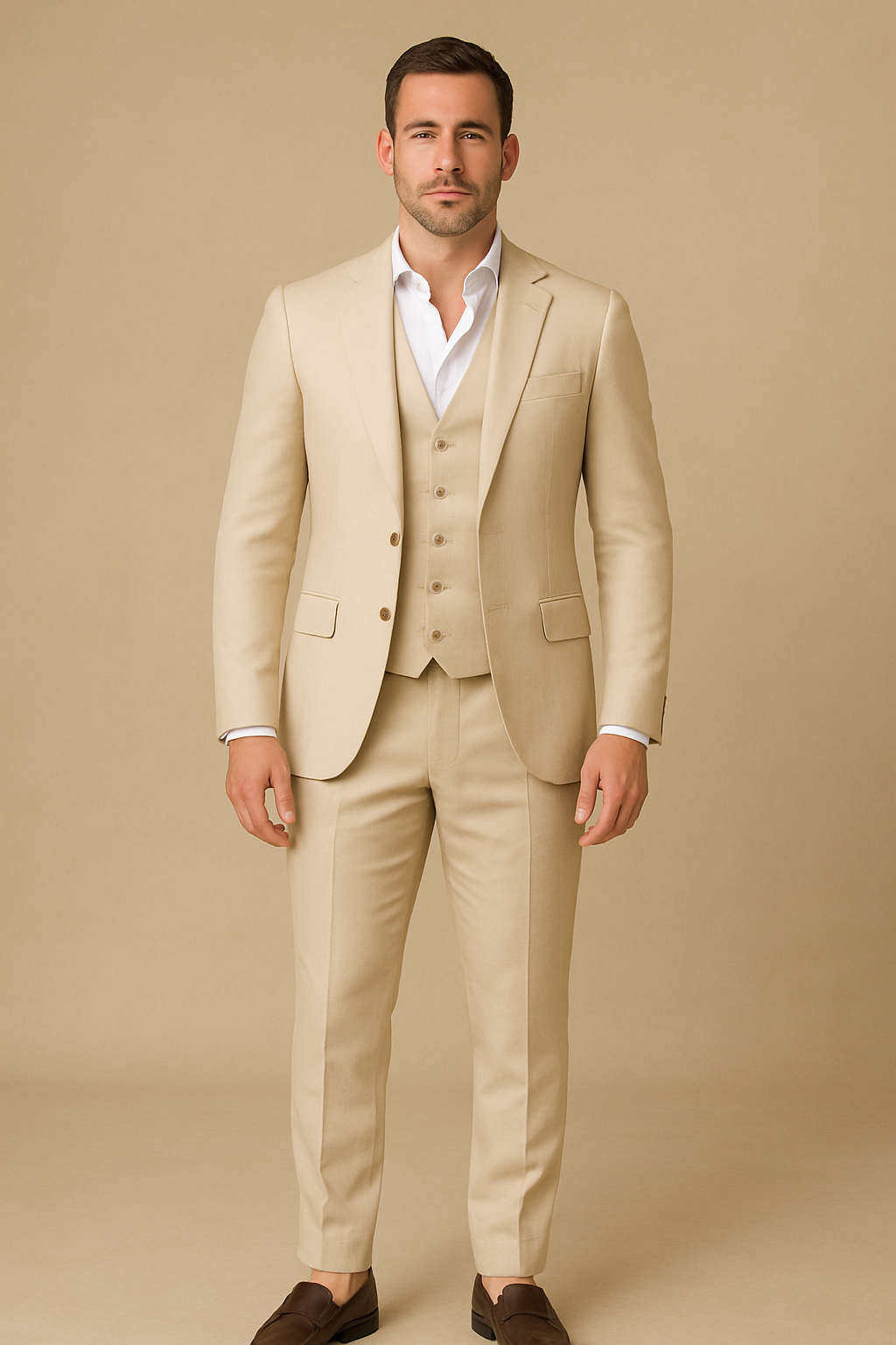 Men's Three Piece Slim Fit Wool Mix Wedding Formal Suit