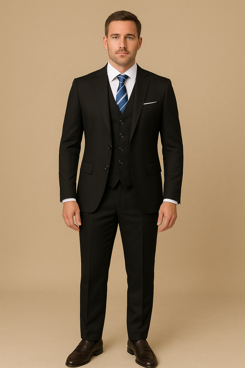 Men's Slim Fit Three Piece Wool Suit for Business and Formal Occasions