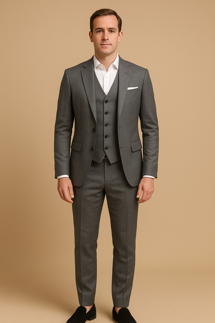 Men's Wool Mix 3 Piece Slim Fit Wedding Business Suit