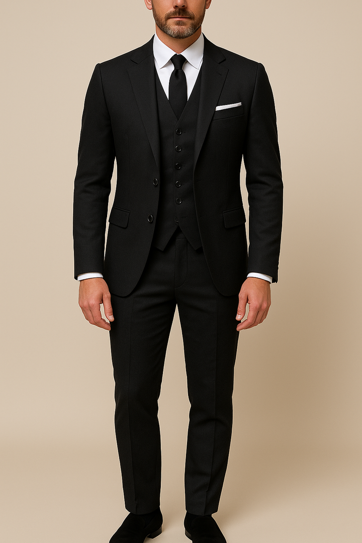 Men's Three Piece Slim Fit Wool Mix Wedding Business Formal Suit