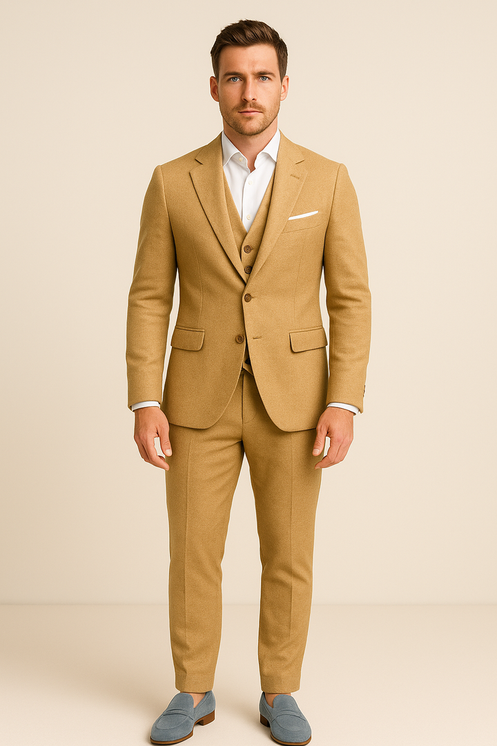 Men's Three Piece Slim Fit Wool Suit Formal Business Tuxedo