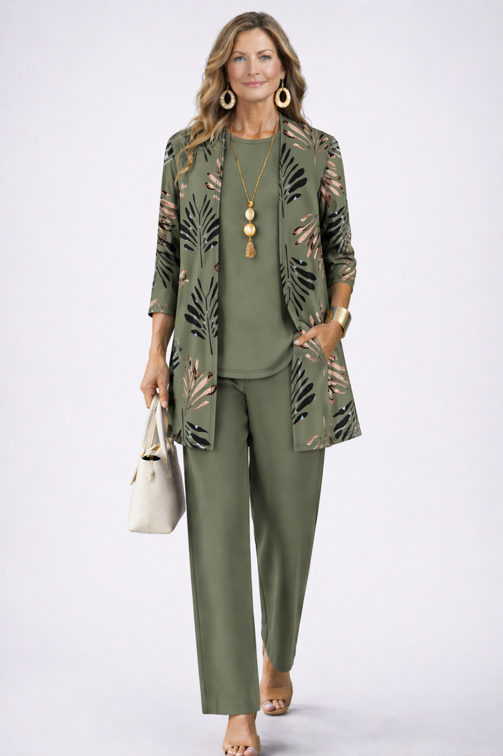 Women’s Linen Blend Cardigan & Wide-Leg Trouser Set