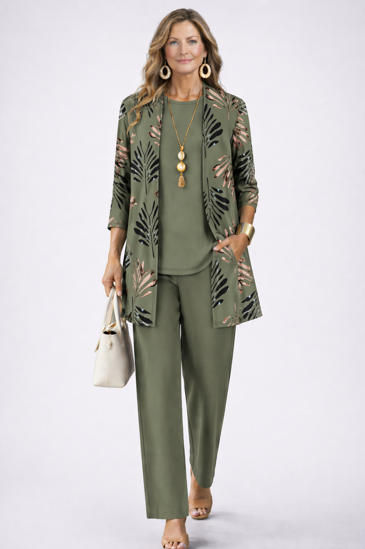 Women’s Linen Blend Cardigan & Wide-Leg Trouser Set