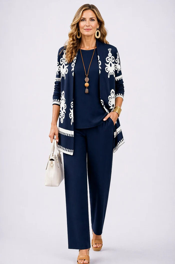 Women’s Linen Blend Cardigan & Wide-Leg Trouser Set