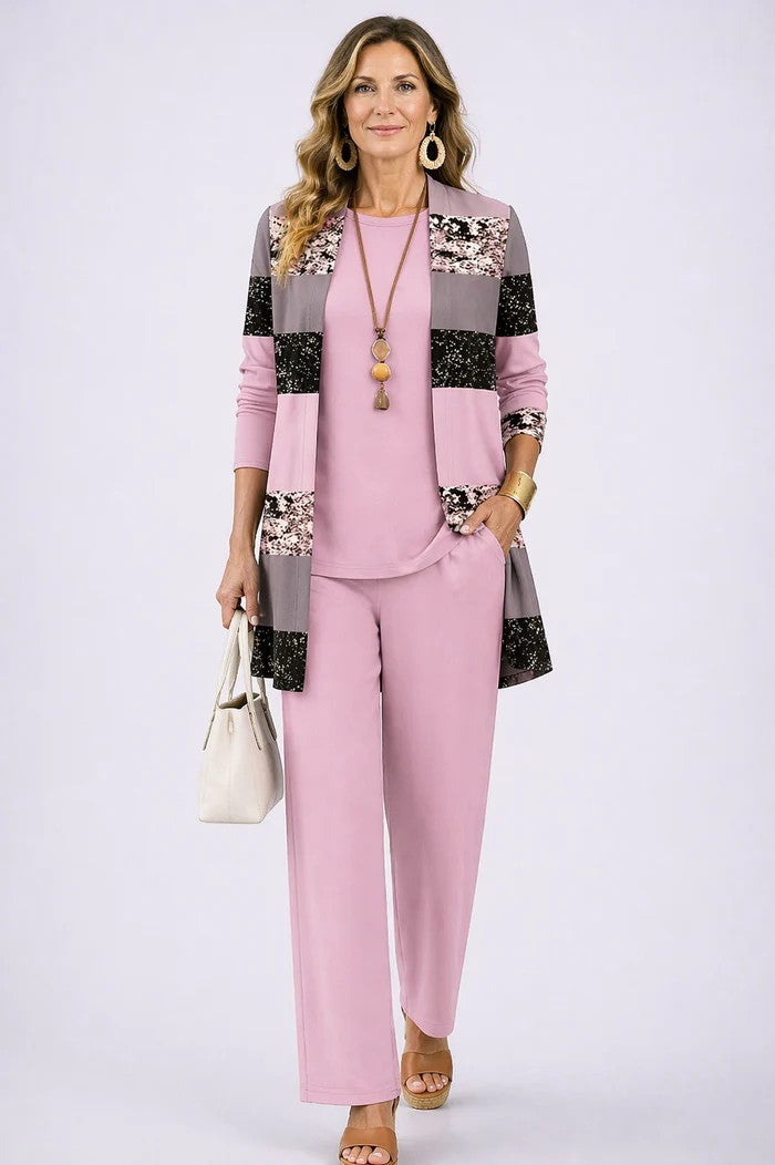 Women’s Linen Blend Cardigan & Wide-Leg Trouser Set