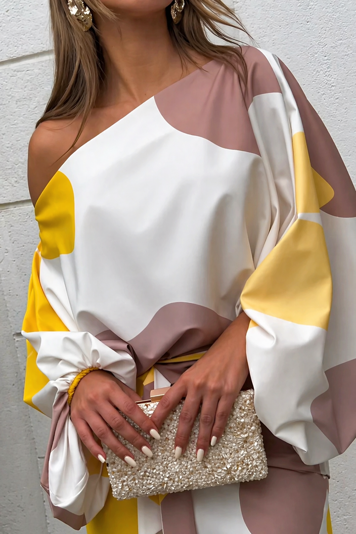 Women's Satin Asymmetrical Skirt Coordinating Two Piece Dress Set
