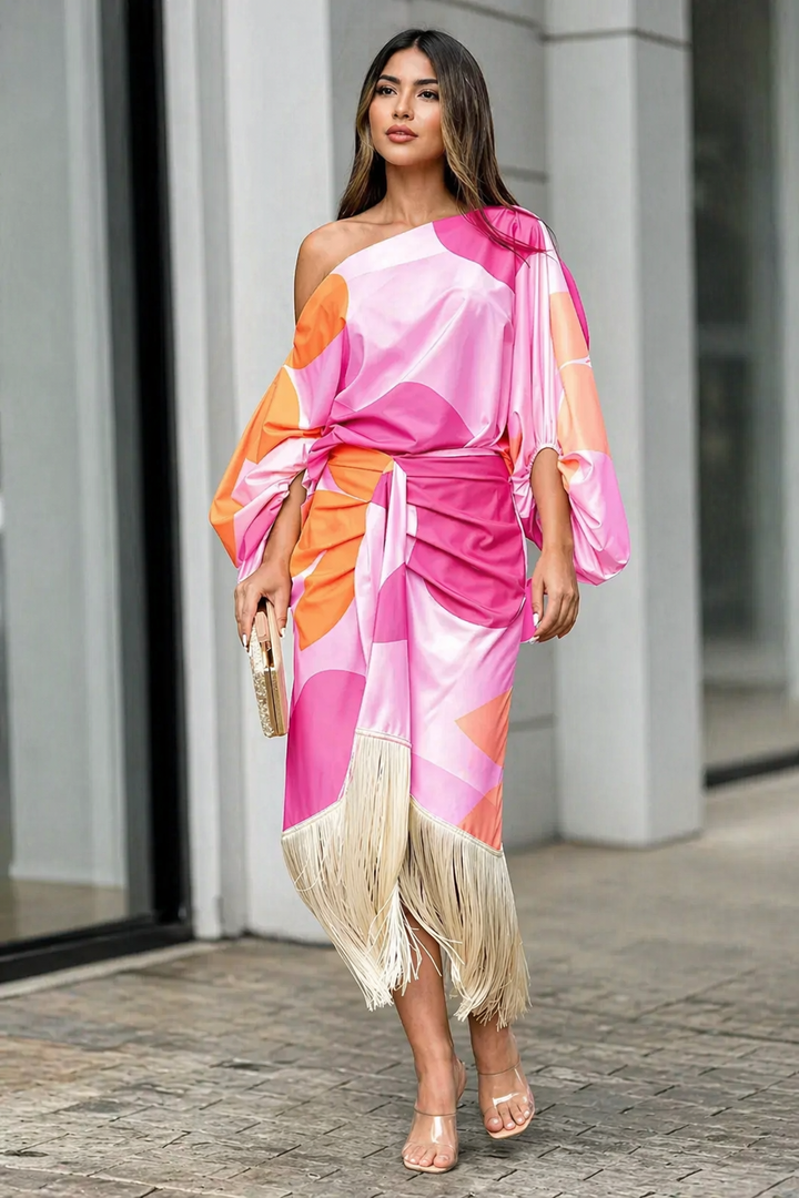 Women's Satin Asymmetrical Skirt Coordinating Two Piece Dress Set