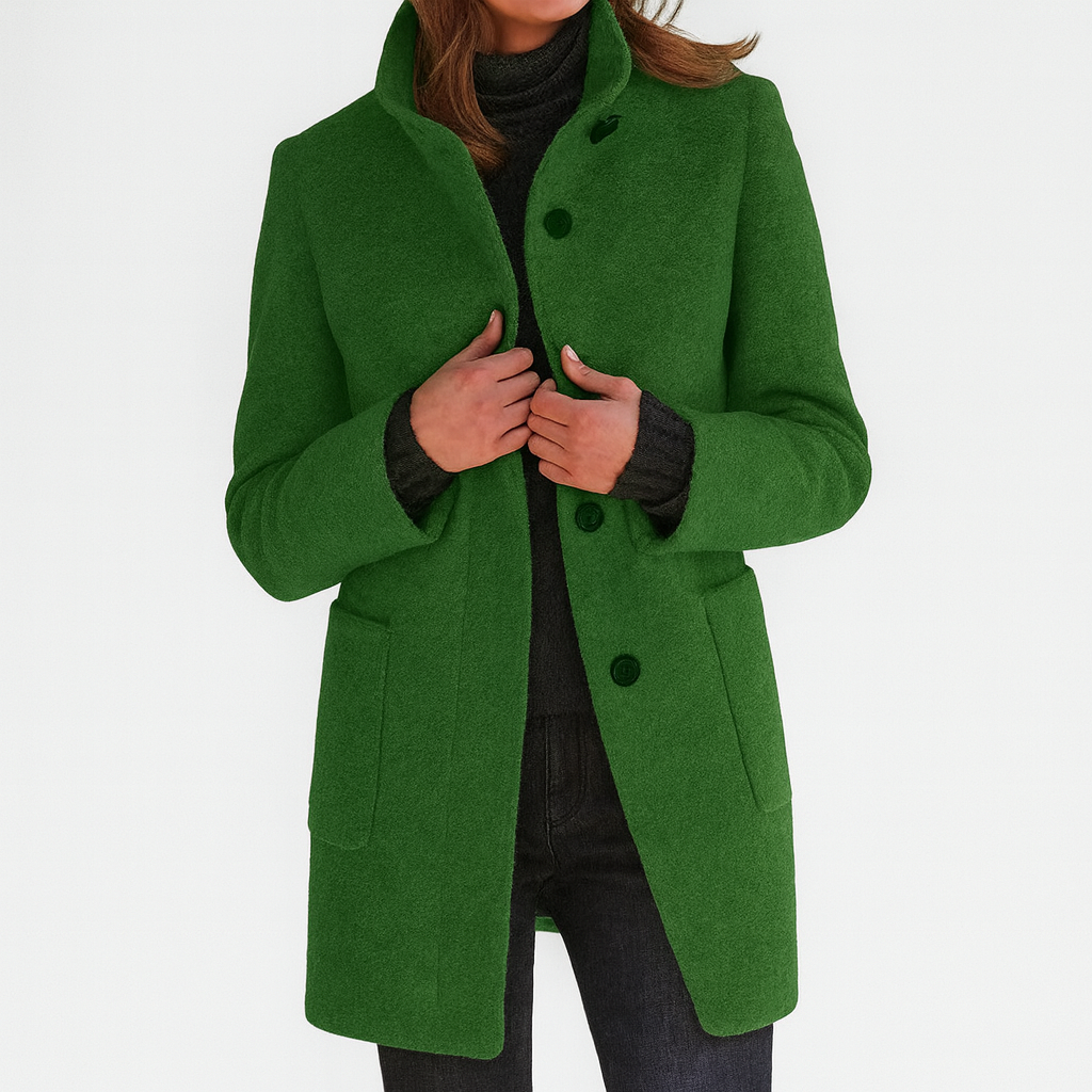 Women's Wool Mix Stand Collar Overcoat Mid-Length Jacket