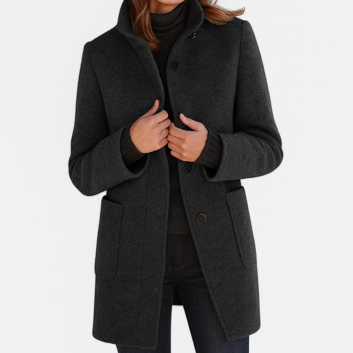 Women's Wool Mix Stand Collar Overcoat Mid-Length Jacket