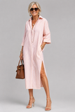 Women's Striped Linen Blend Midi Shirt Dress