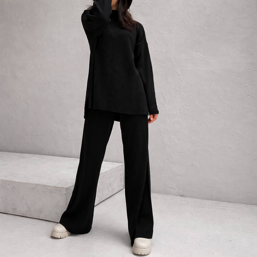 Women Knit Wide Leg Loungewear Set