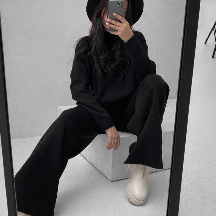 Women Knit Wide Leg Loungewear Set