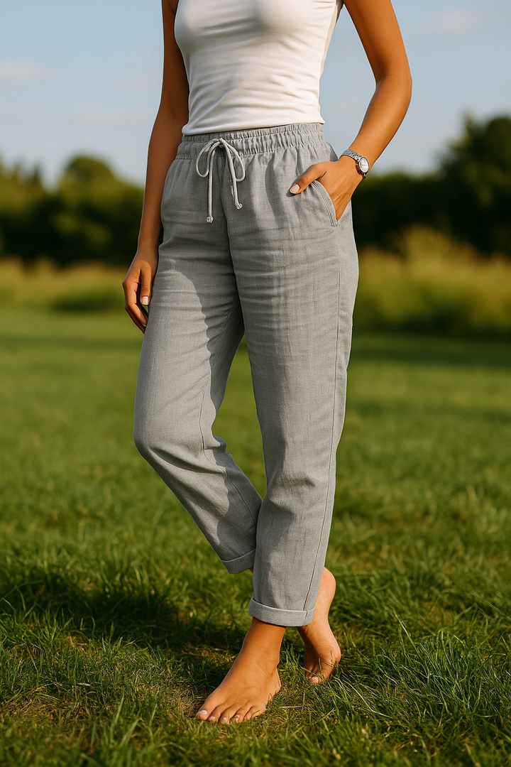 Women's Linen Cotton Trousers Lightweight Summer Drawstring Pants