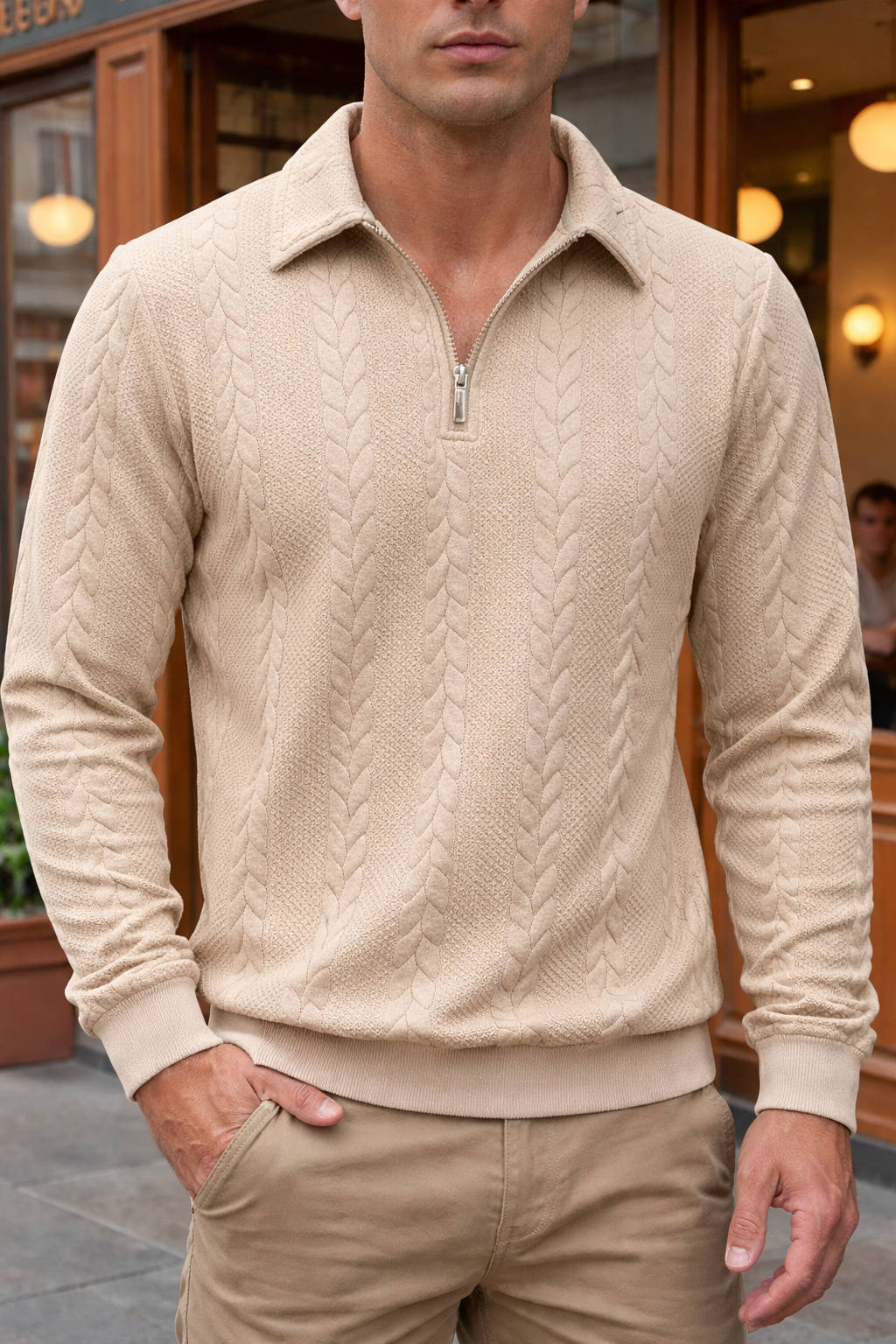 Men’s Merino Wool Quarter-Zip Knit Polo Sweater