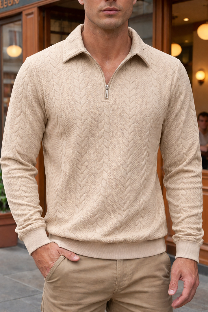 Men's Textured Knit Quarter Zip Polo Sweater