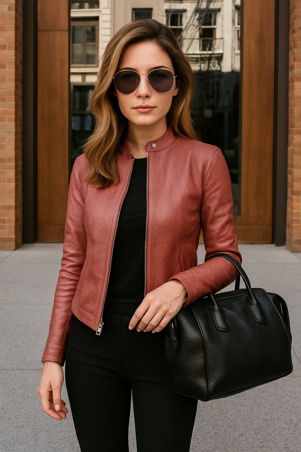 Women's Slim Fit Leather Biker Jacket Leather Outerwear