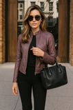 Women's Slim Fit Leather Biker Jacket Leather Outerwear