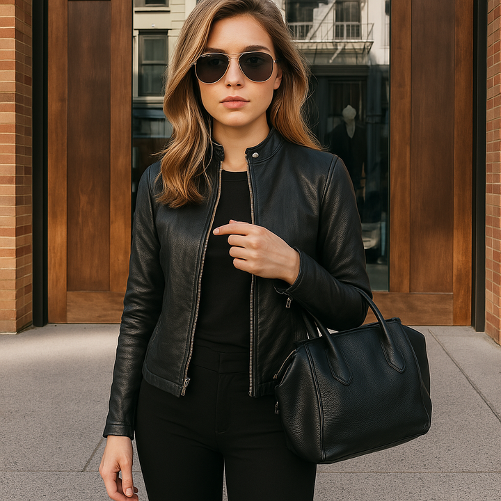 Women's Slim Fit Leather Biker Jacket Leather Outerwear