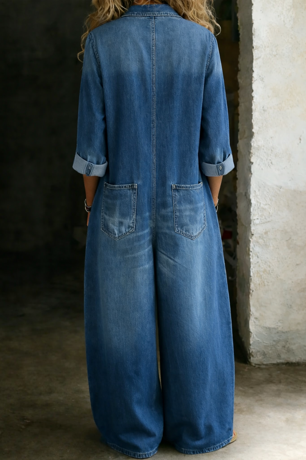 Women's Denim Jumpsuit Wide Leg Long Sleeve One Piece Overalls