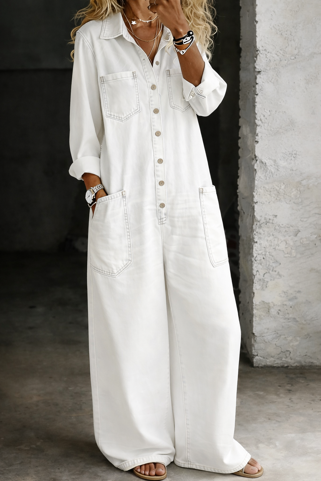 Women's Denim Jumpsuit Wide Leg Long Sleeve One Piece Overalls