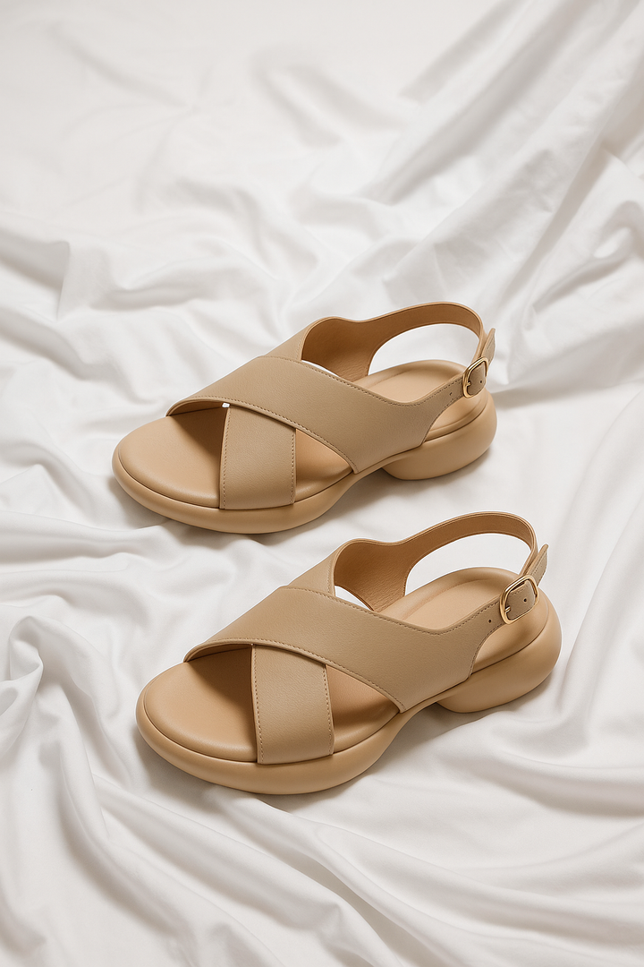 Sandales plates à brides en cuir pour femmes