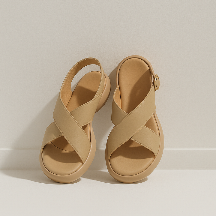 Sandales plates à brides en cuir pour femmes