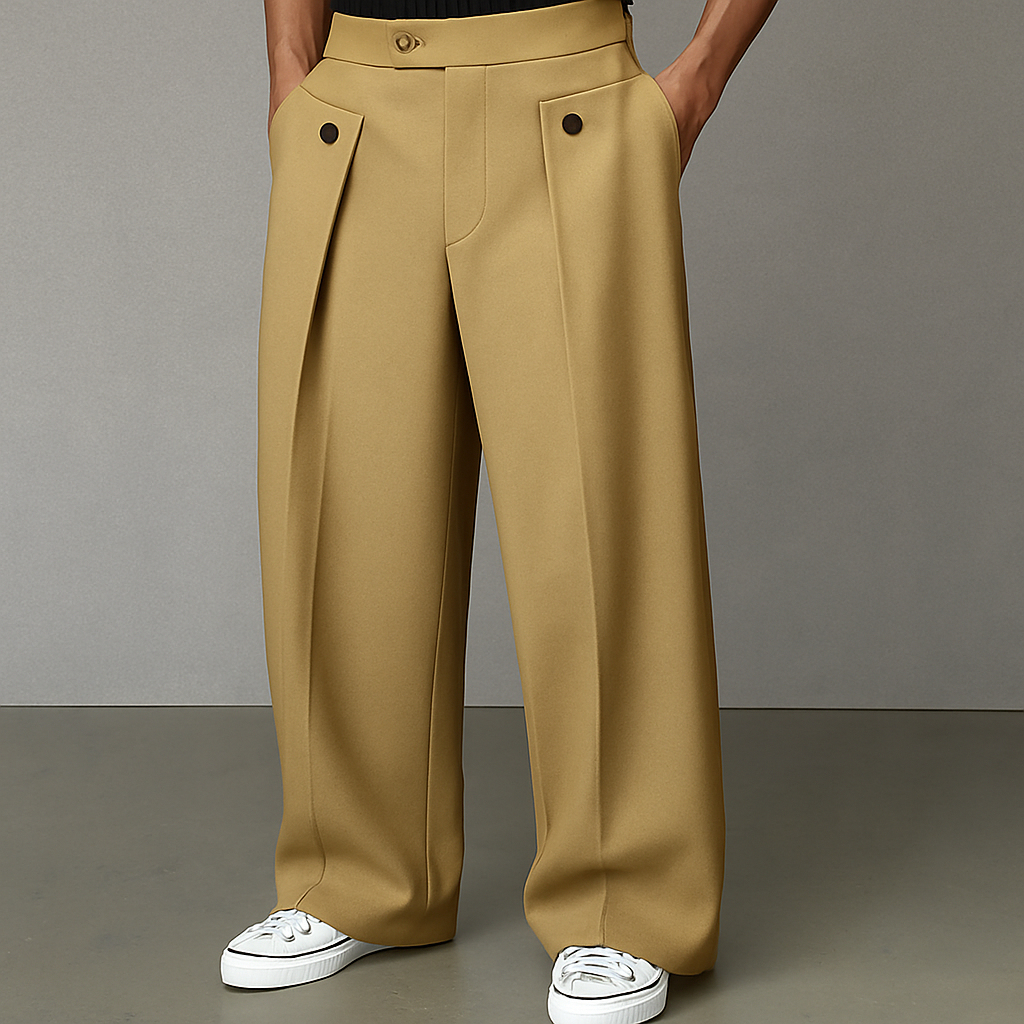 Men's Wool Wide Leg Pleated Tailored Trousers