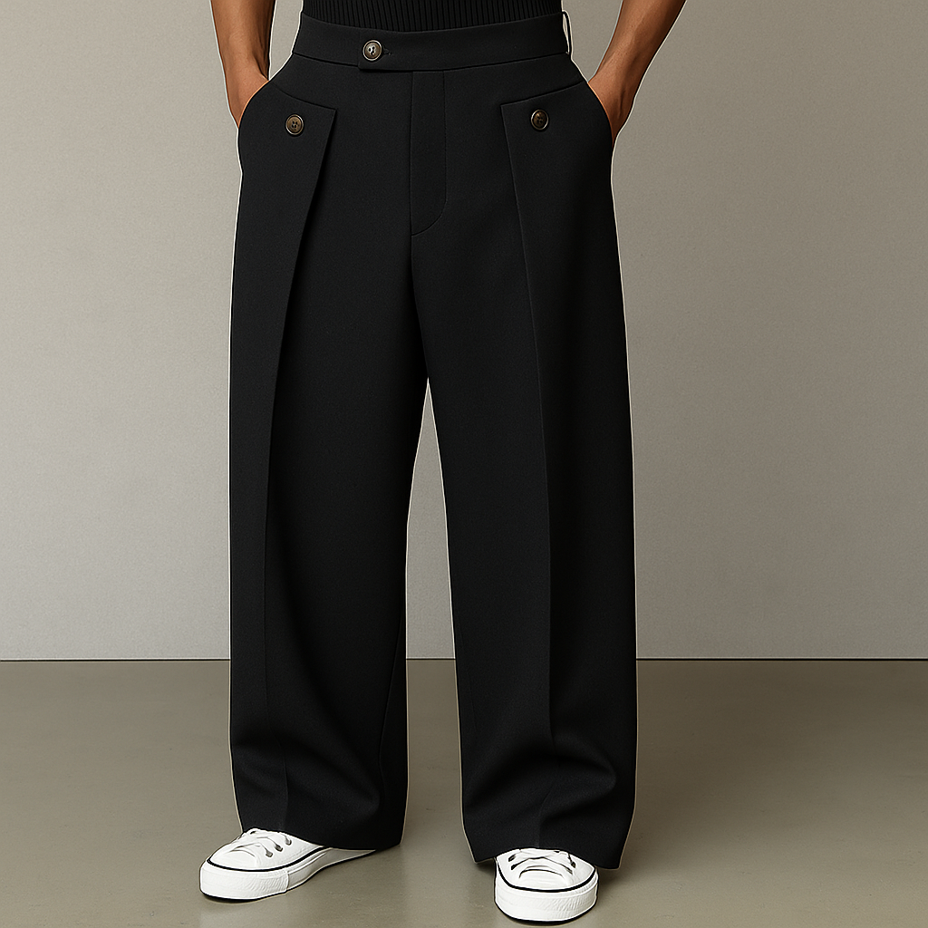 Men's Wool Wide Leg Pleated Tailored Trousers