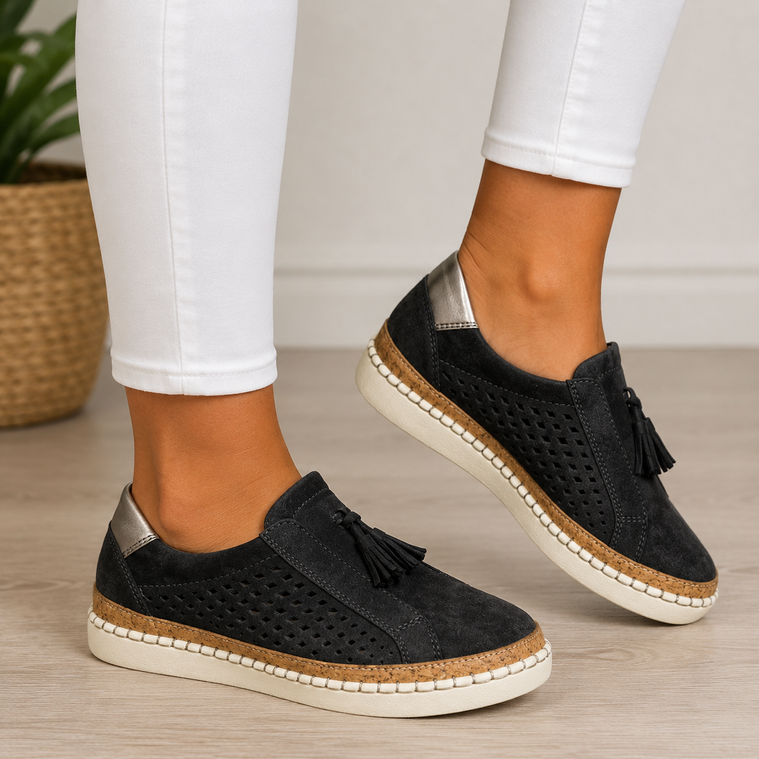 Women's Faux Suede Platform Loafers Slip On Tassel Shoes