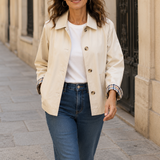 Trench court boutonné à revers pour femme, en nylon mélangé, coupe cropped
