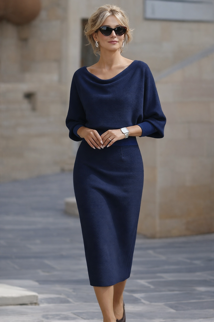 Women's Knit Batwing-Sleeve Draped Midi Dress